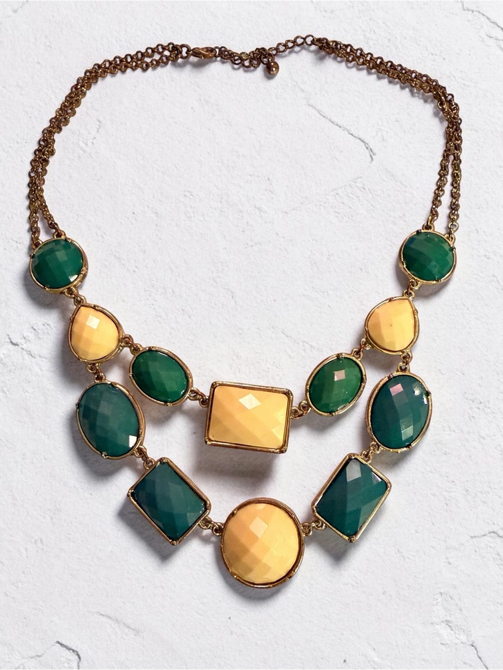 Gold-Trim Green and Yellow Statement Necklace